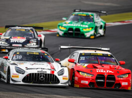 Hinter dem Führungsduo lauern Maro Engel und Sheldon van der Linde (l-r) DTM, 9. + 10. Rennen Nürburgring 2024 - Foto: Gruppe C Photography